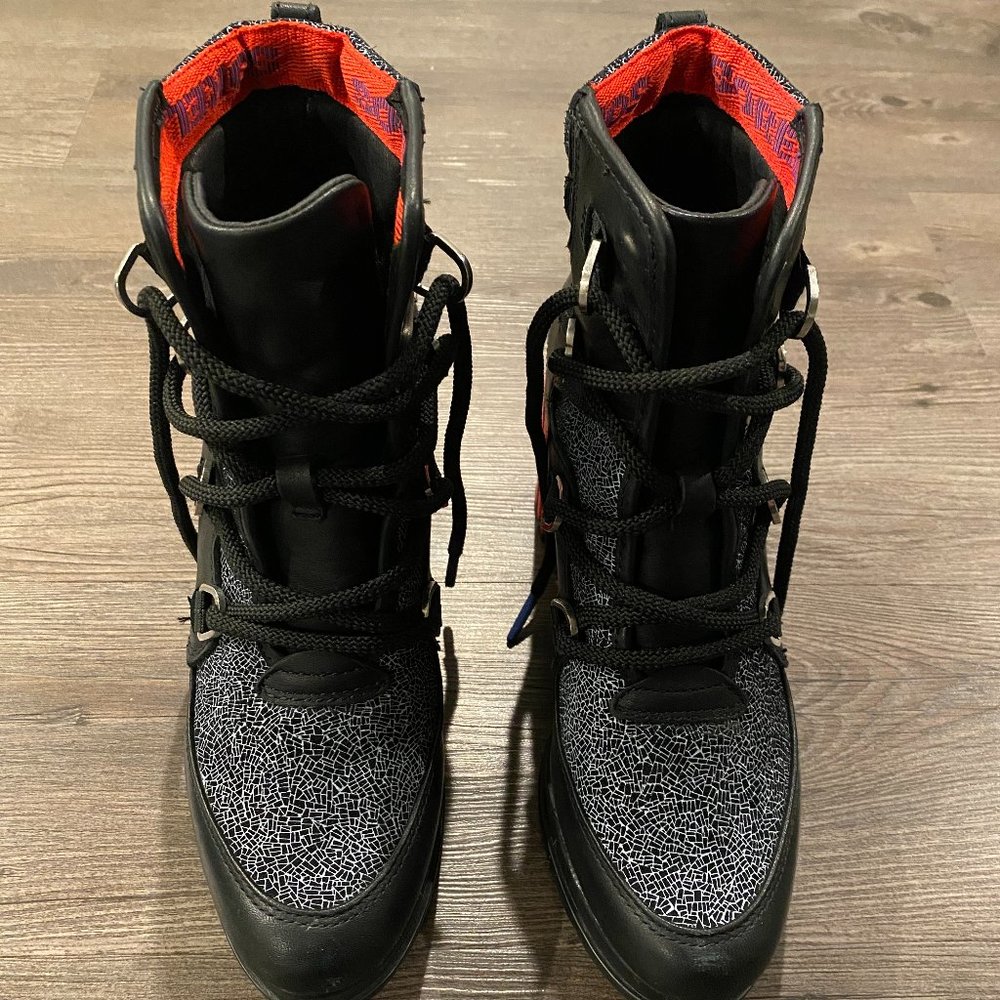 Sorel Red/Black Lace-up Shatter Heeled Booties